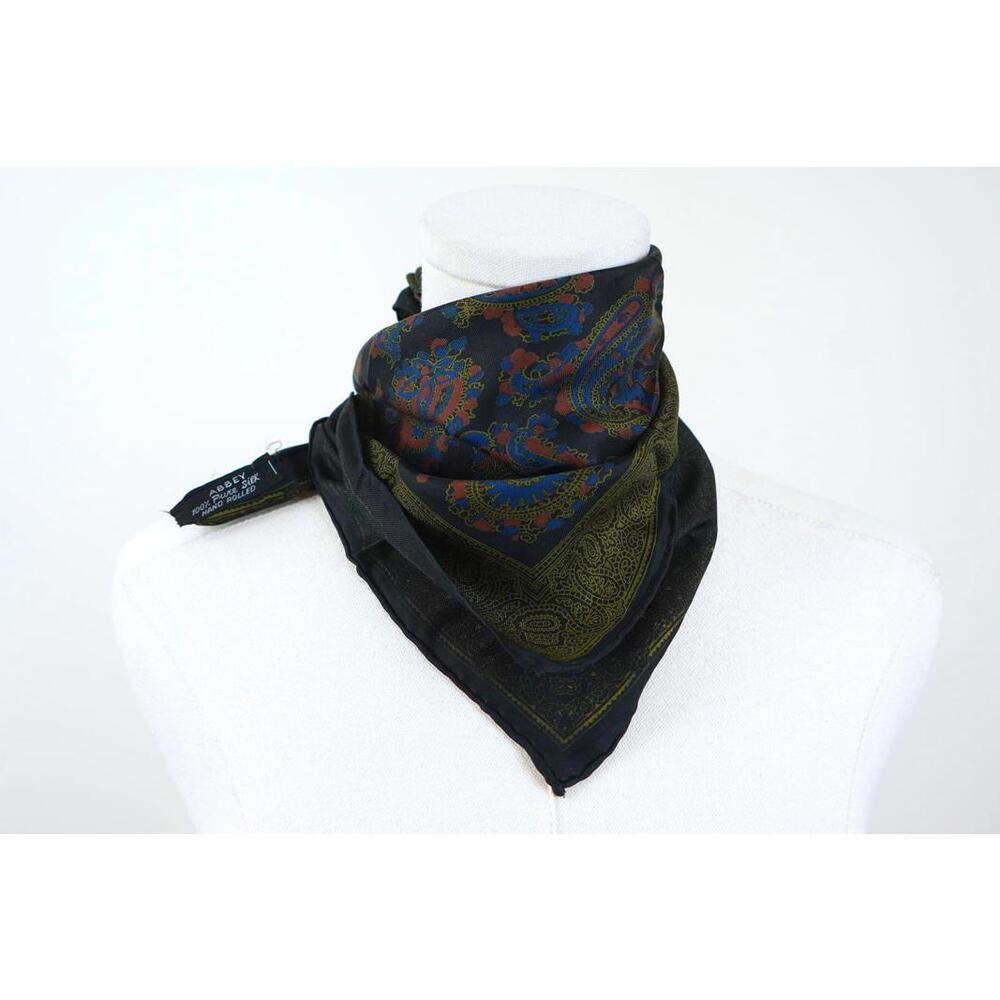 Vintage Abbey Pure Silk Paisley Scarf Hand Rolled Square